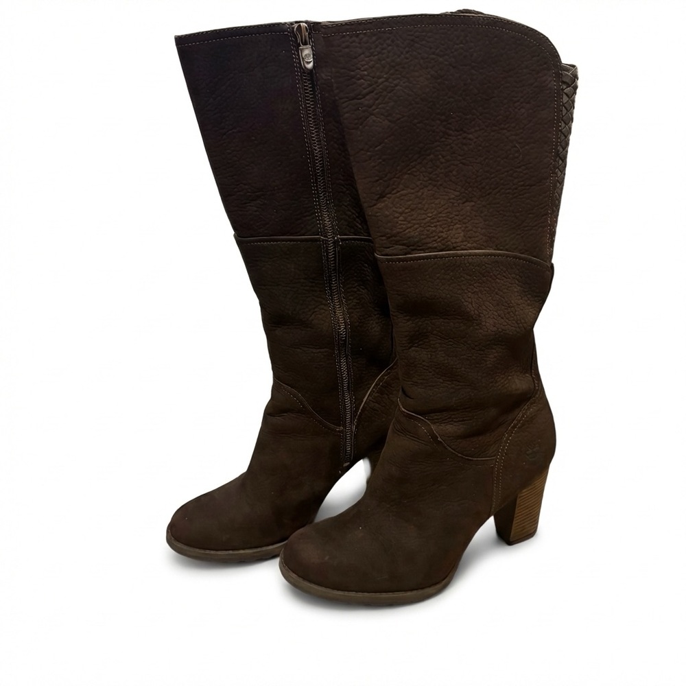 Timberland Earthkeepers Tall Boots Brown Leather Heeled Zip Riding womens 10